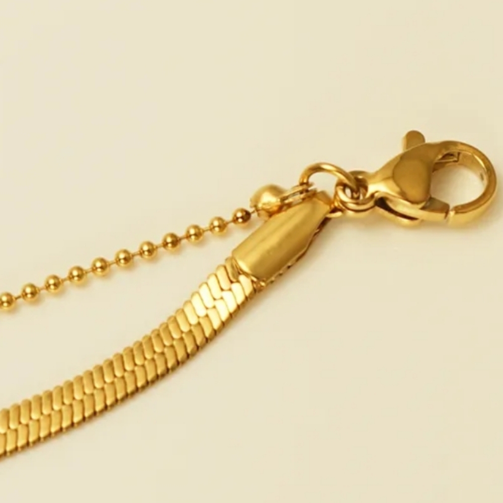 Anklet 18K Gold Titanium Snake Bone Layered Ankle Bracelet - Picture 3 of 4